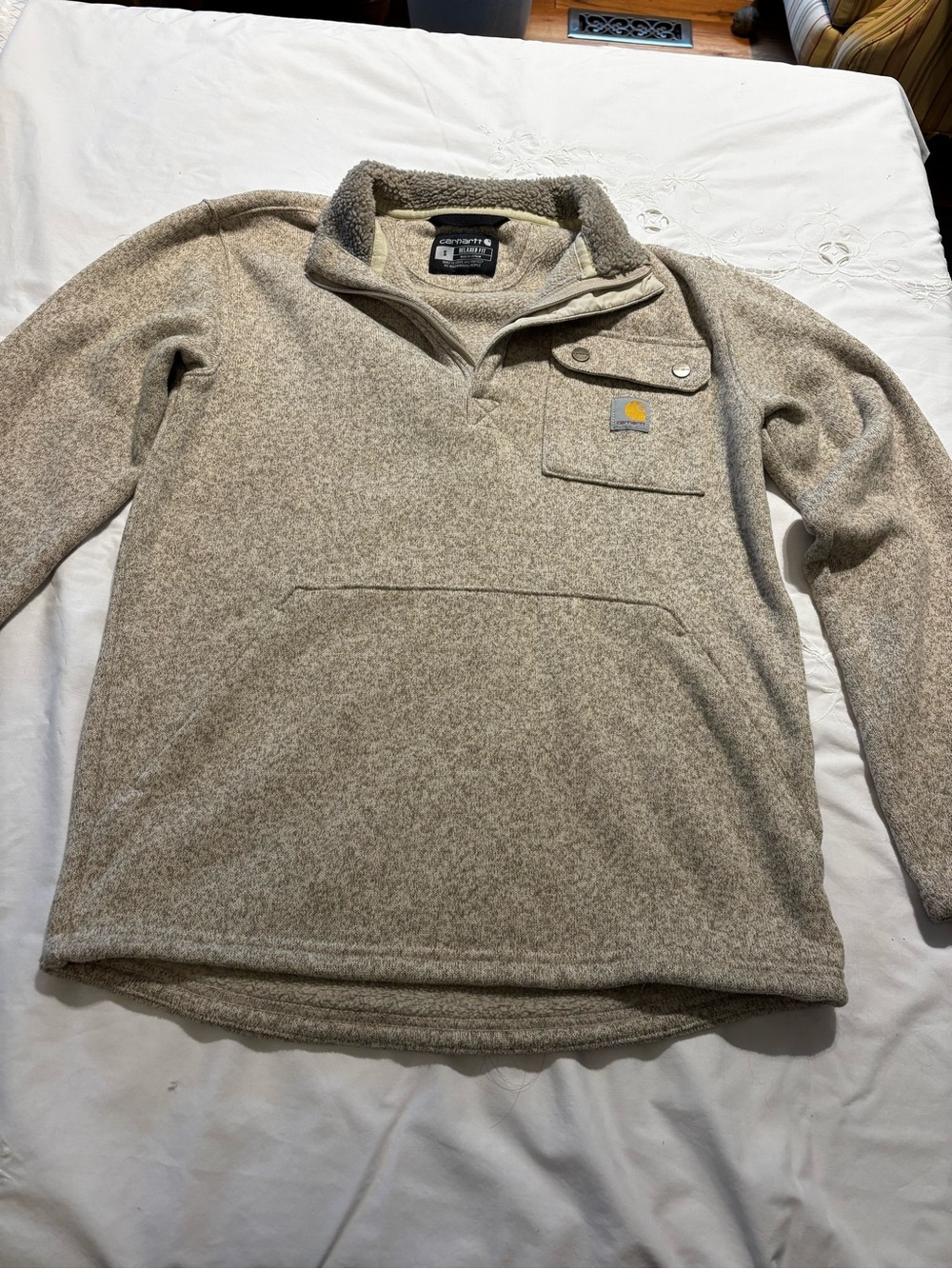 Carhartt Men’s Heathered Beige Sherpa Quarter-Snap Pullover Sweater